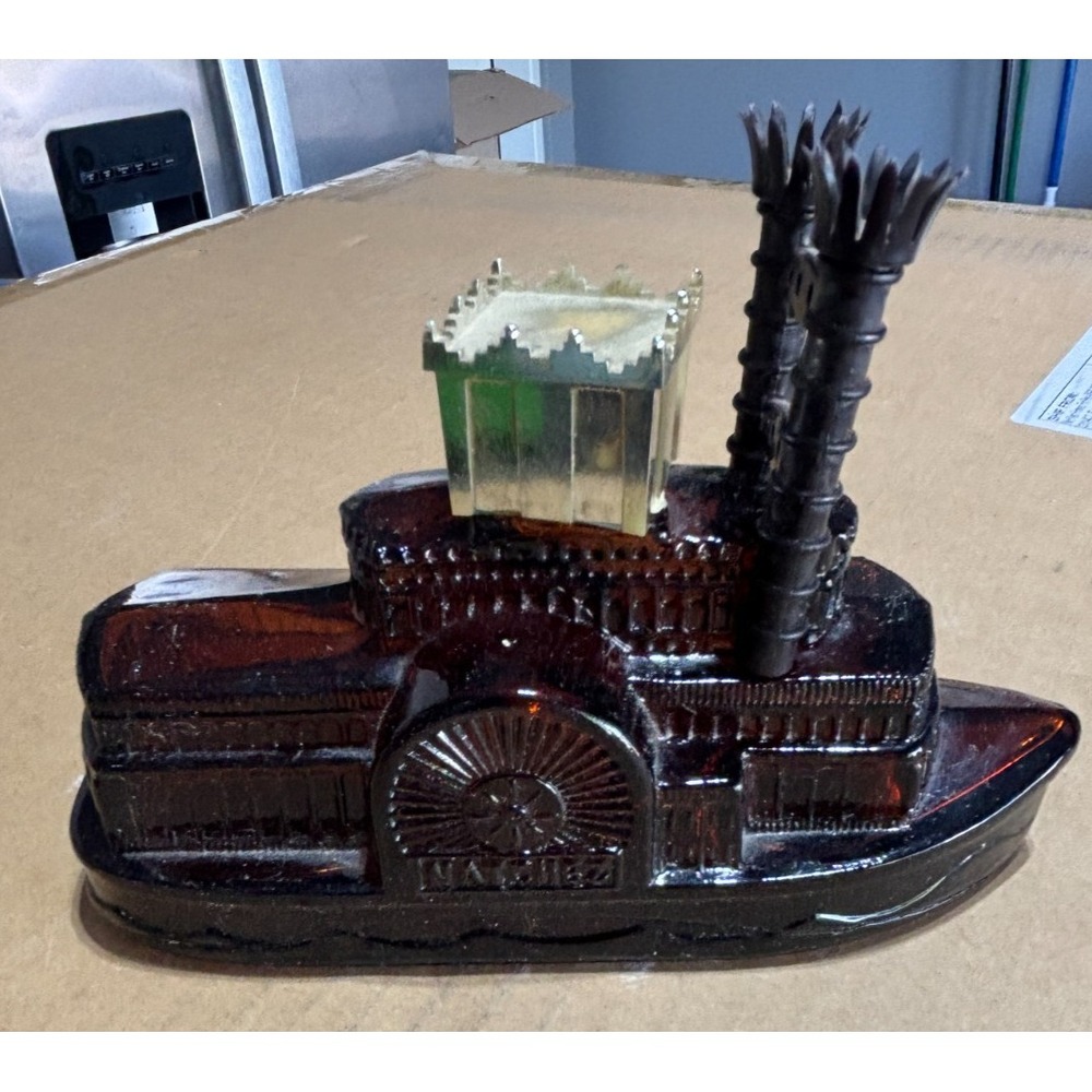 Vintage AVON  Side Wheeler Steamship Decanter  Amber Glass Decanter empty